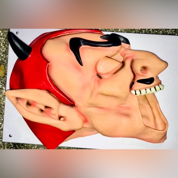 Vintage Lucifer Costume Horned Horny Devil Satan Rubber Adult Size Mask - Picture 2 of 10